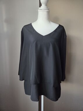 D2 David Luren Black Layered V-Neck Tunic Top PL Petite Large